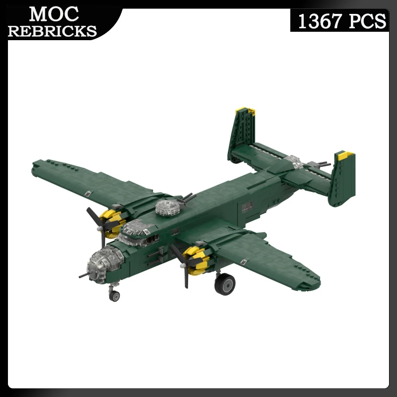 Armes militaires de la seconde guerre mondiale B-25, jeu de chasse de l'armée de l'air, MOC bloc de construction, modèle d'avion, jouets en brique, cadeaux pour enfants