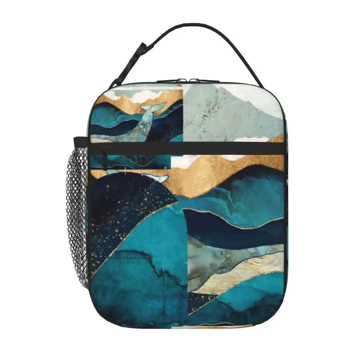 Bestselling Blue Whale Space Print Adjustable Strap Lunch Bag Field Work Meal Nylon Lunch Bag