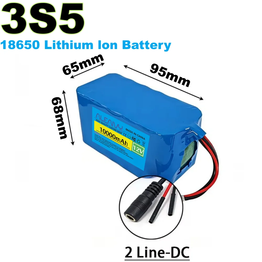 3S5P 12V 10Ah Lithium Ion Battery Pack Stable Output Spare Replacement For Emergency Lighting Portable Audio Speaker.
