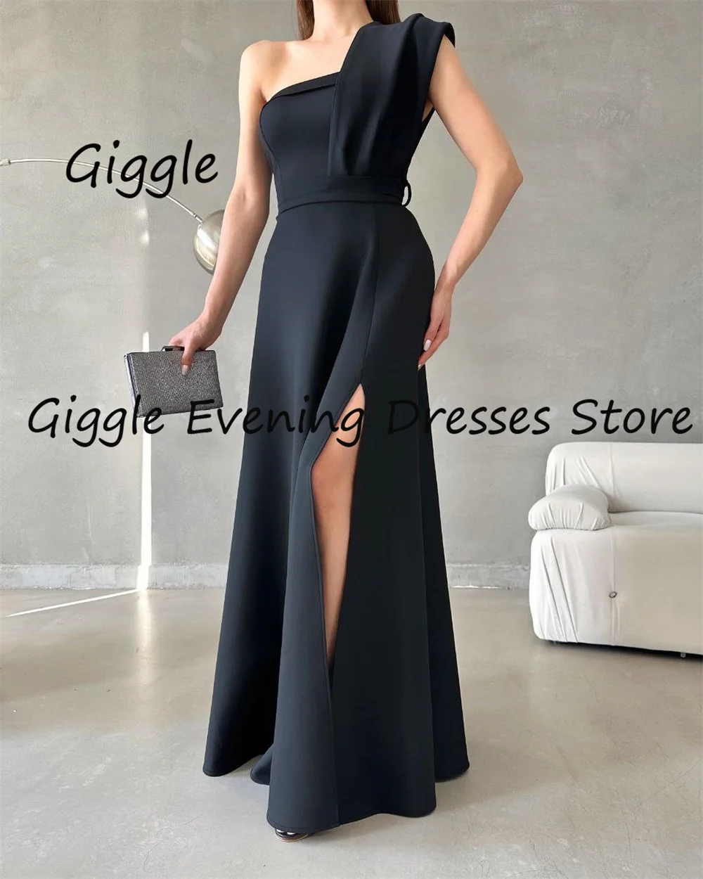 Giggle Satin A-line One-shoulder Ruffle Formal Elegant Prom Gown Floor Length luxury Evening Pretty Party Dresses for Women 2023