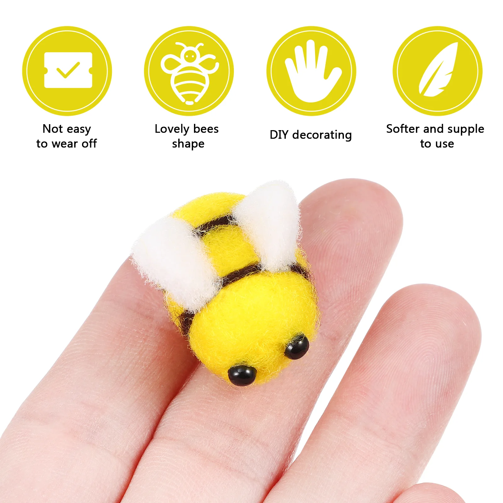 24 Pcs Felt Bee Animals Miniatures Tiny Bees Crafts Wool Scrapbooking for DIY Hair Accessories Balls Baby