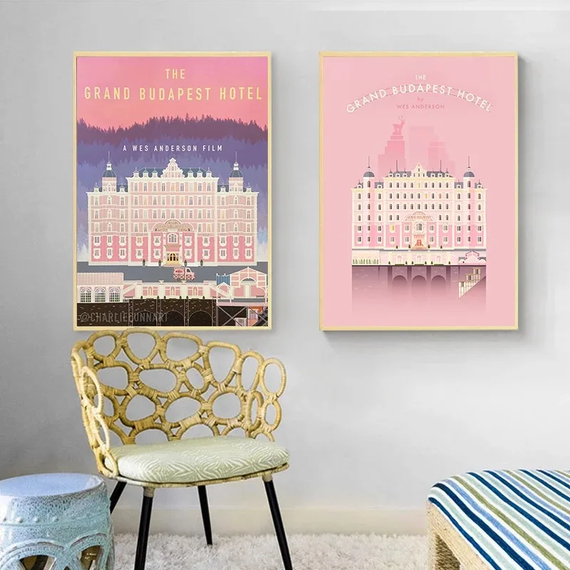 The Grand Budapest Hotel Poster Wes Anderson Pink Retro Art Canvas Painting Print Minimalist Movie Wall Home Decor Holiday Gifts