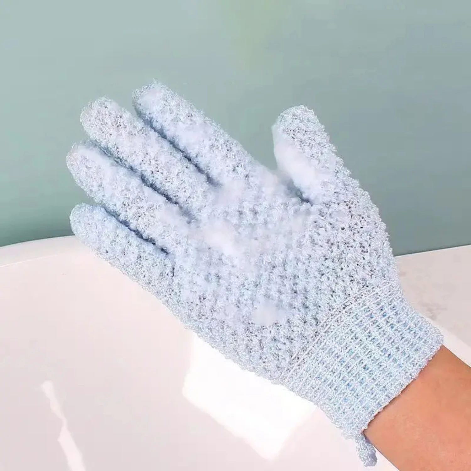 Pair of Soft and Durable Random Color Five Finger Scrub Gloves - Perfect for Gentle Cleaning and Exfoliating Skin - Set of 2 Eco