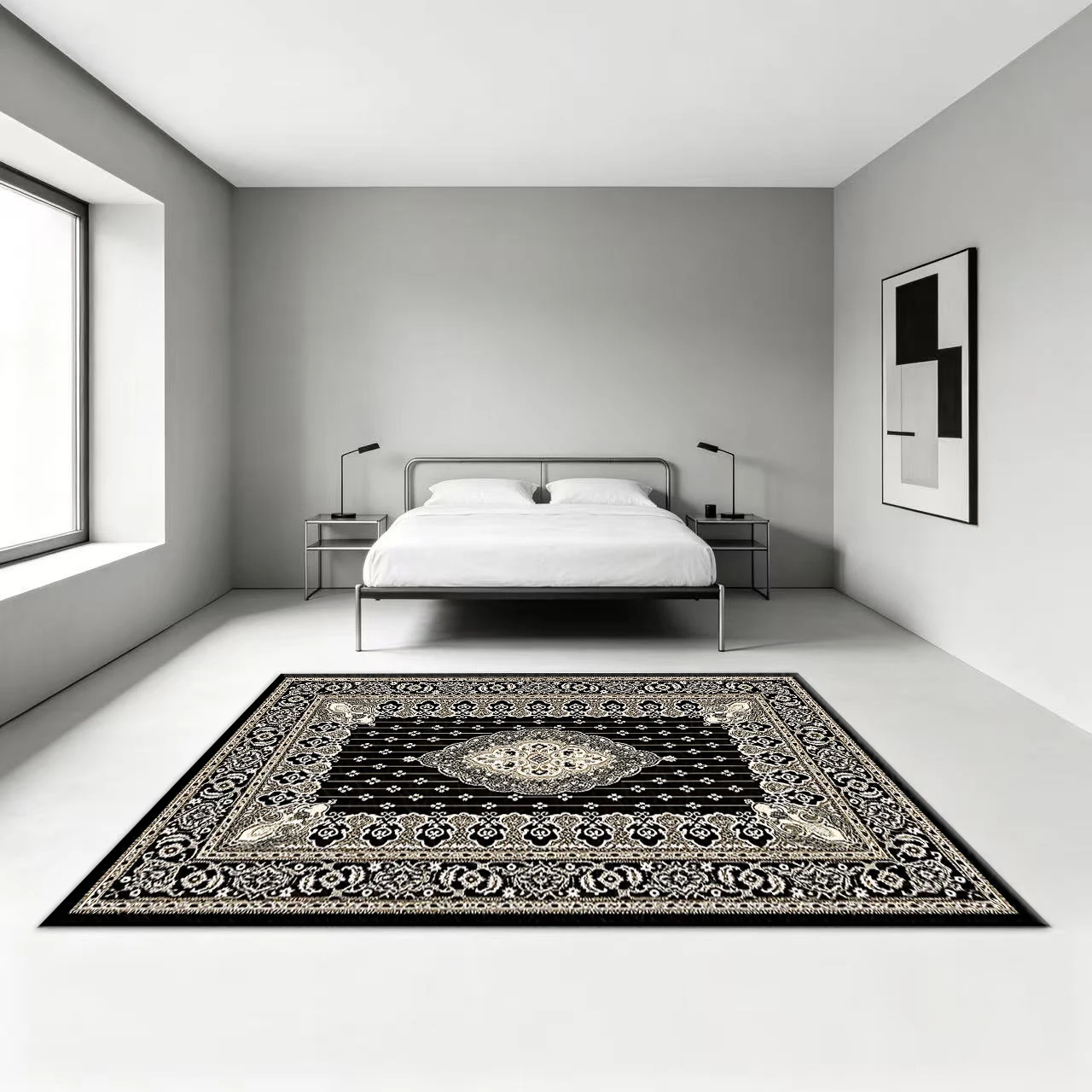 Luxury Vintage Oriental Medallion Area Rug, Ornate Floral Border Decor Floor Carpet for Bedroom Living Room