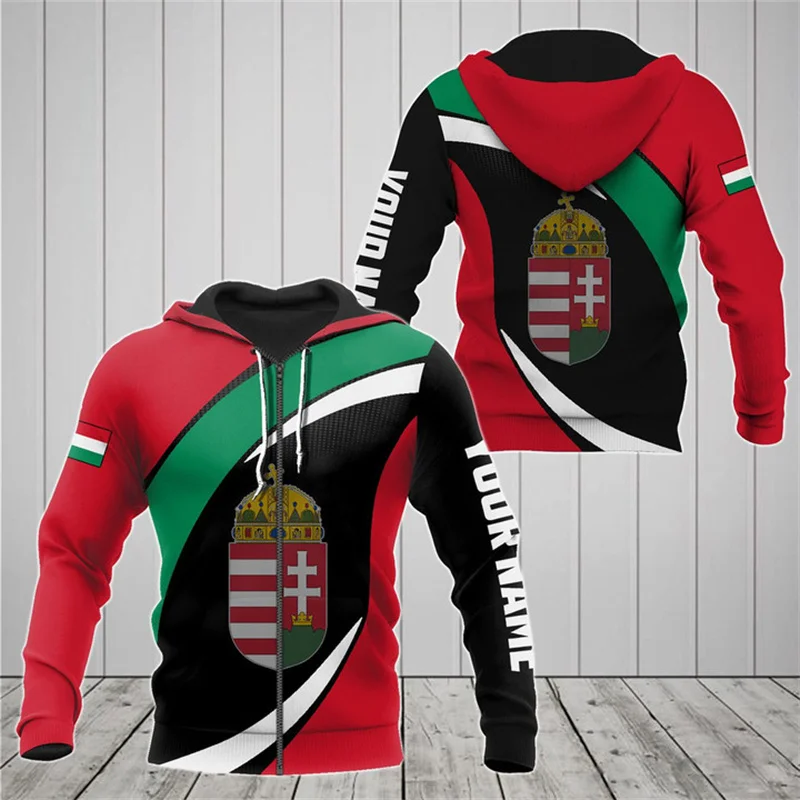 3D Print Hungary National Emblem Zip Hoodie 2024 New In Sweatshirts Street Streetwear Sportswear Tops Competitions Clothing Men