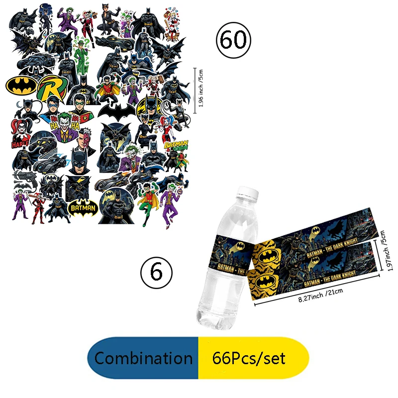 Warner Bros. Batman-Motto Pappteller, Becher, Wimpelkette, Aufkleber – Happy Birthday Party Deko Einweggeschirr-Set – Detail 3