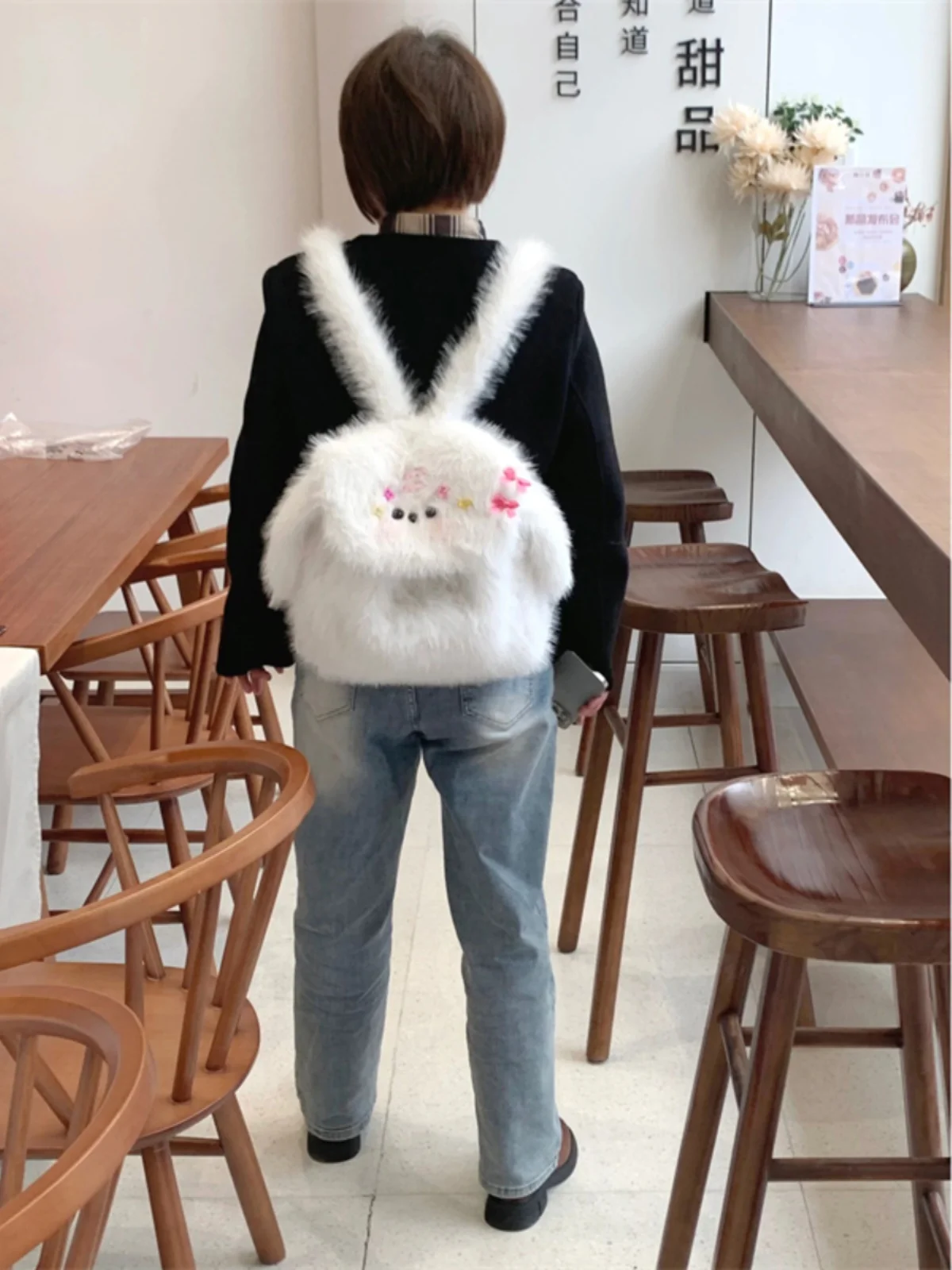 Cute Sweet Autumn Winter 2024 New Design Doll Gift Furry Schoolbag Student All-match Casual JK Bag Commuter Backpack