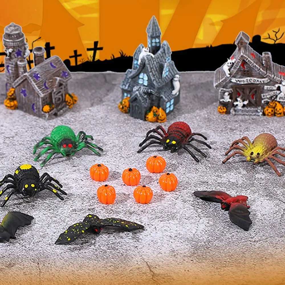 

Cartoon Halloween Spider Bat Figurines Resin Craft 3D Micro Landscape Ghost House Statue Mini DIY Miniatures Pumpkin Ornaments