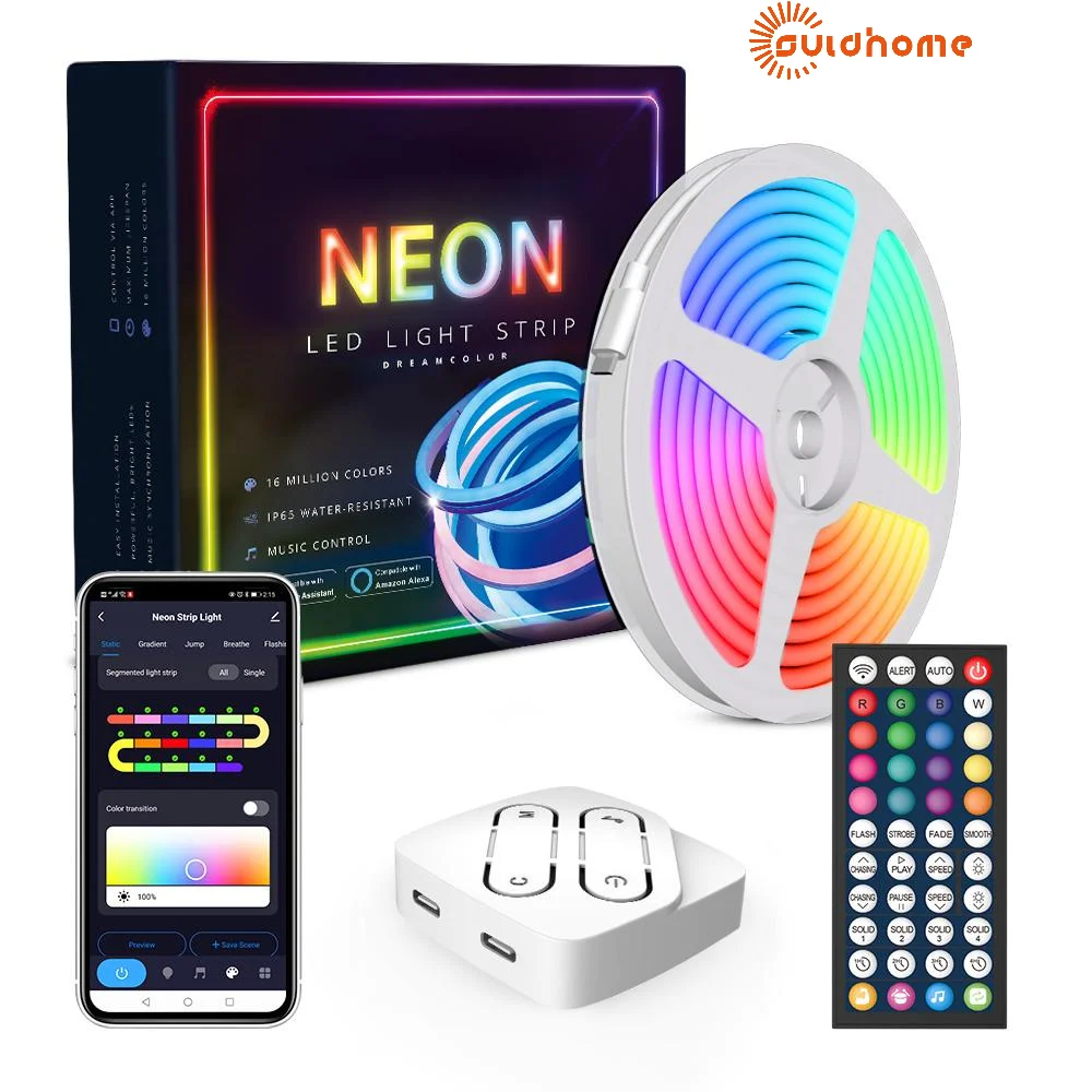 

SUIDHOME Smart LED WIFI RGBIC Dream Color Neon Strip Flexible Light For Decoration16.4ft 360LED IP65 Waterproof Work With Alexa