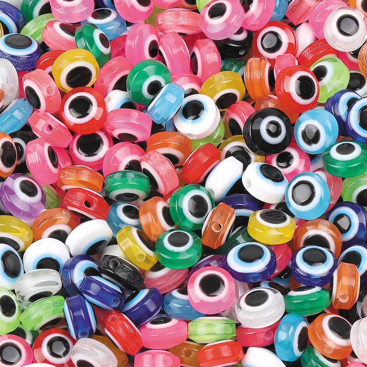 100 stücke/200 stücke/300 stücke Zufällige Farbe 6/8/10mm Bunte Türkische Bösen blick Perlen Harz Flache Runde Bösen blick Perlen Für Schmuck Machen
