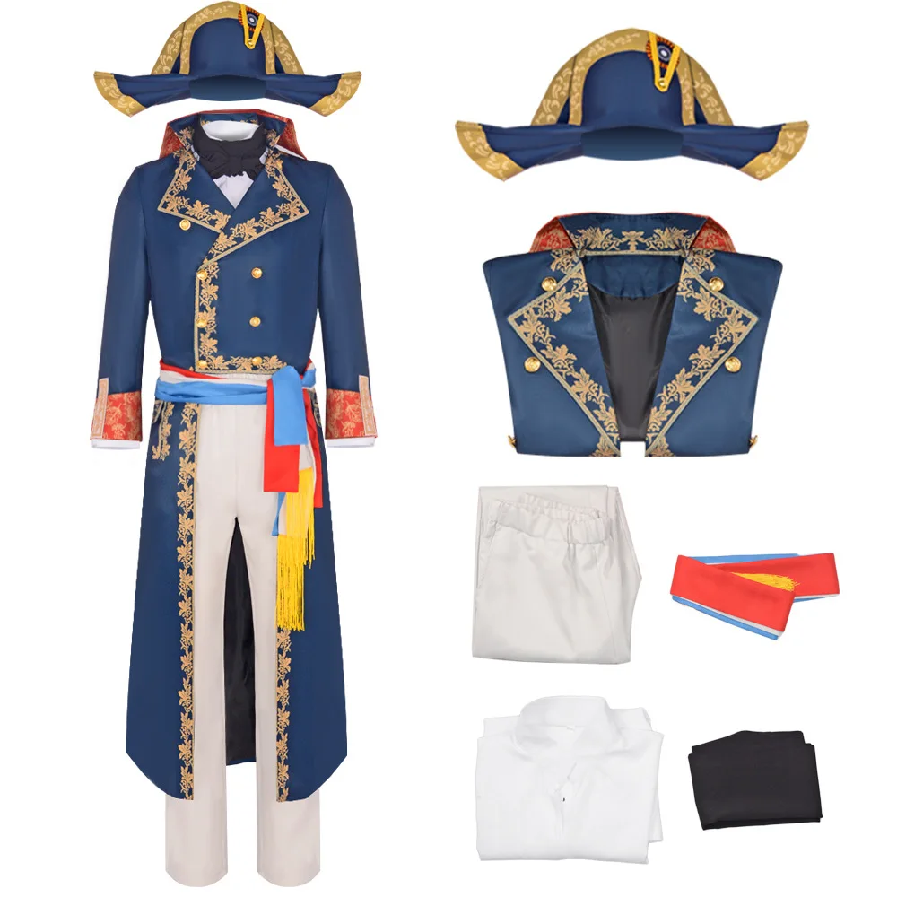 18Th 19th Medieval Century Napoleon Cosplay Bonaparte Costume French Emperor Cosplay Military Uniform Hat Coat Pants Full Suit