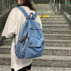 Korean Denim Women Backpacks Large capacity college backpack Casual female big Travel bag Teenage Girl School Bag Bagpack blue