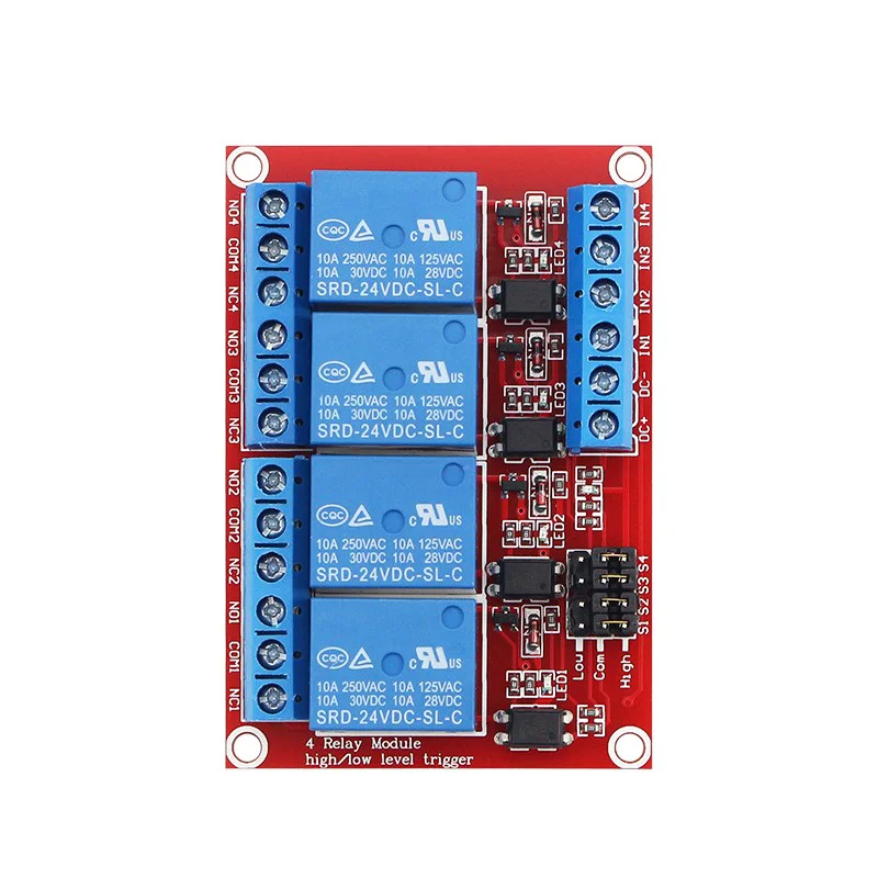 5V 12V 24V 4 Channel Relay Module with Optocoupler Isolation High and Low Level Trigger Relay