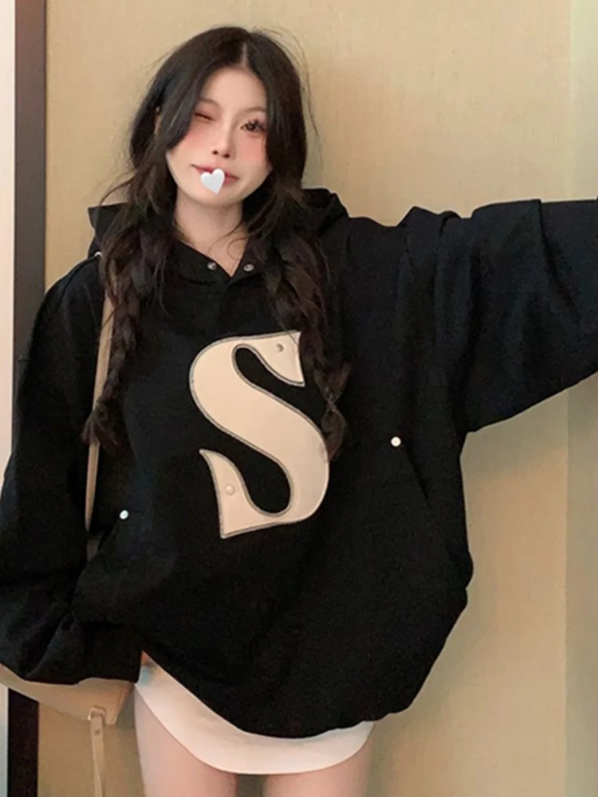 Laid-ba Koreaanse Amerikaanse Sle Dameshoodie Casual Faionable Lente Herfst Losse Top Comfortabel Lang Sve Crew Ne S...