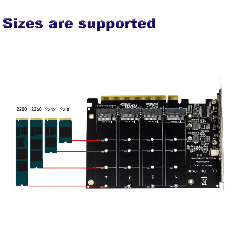 High-speed four-channel M.2 NVME PCIE 3.0 4.0 transmission protocol expansion card 4x32Gbps PCIE RAID support 2230 2242 2260 228 image 5