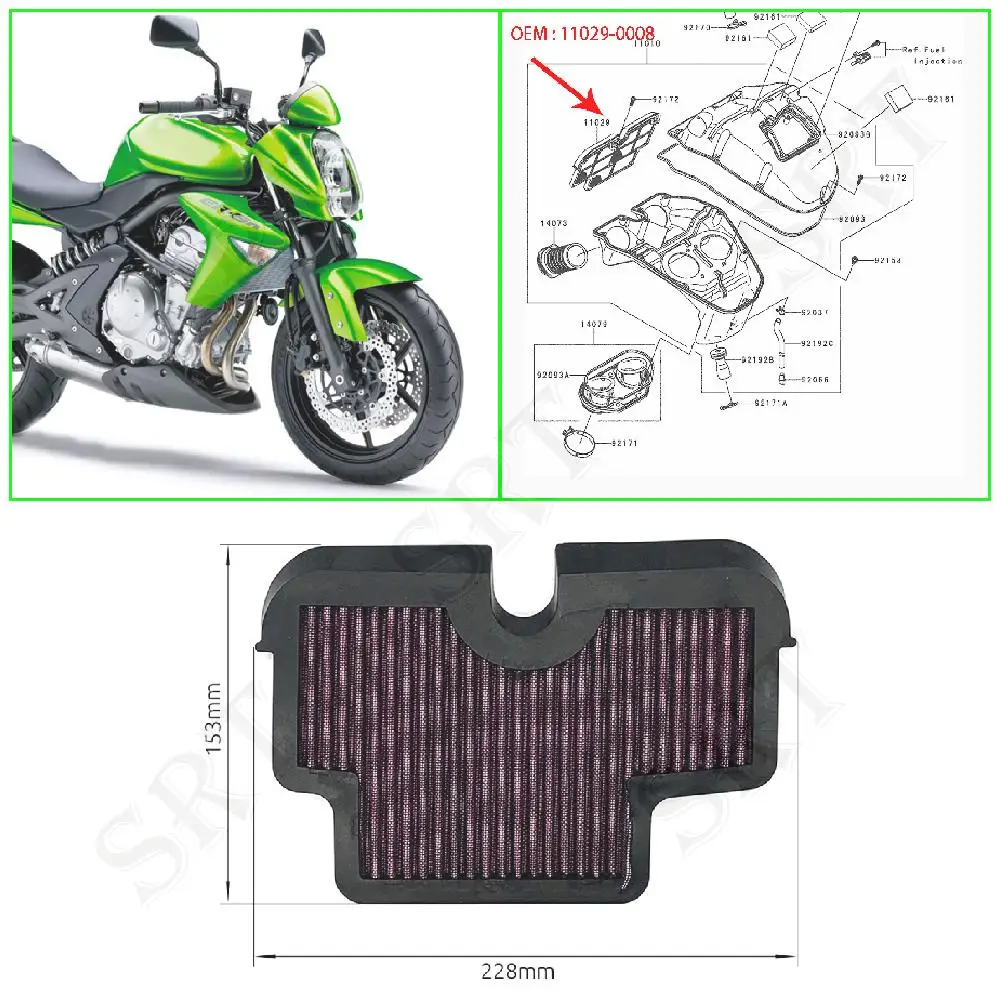 

Fit For Kawasaki Ninja 650R ER6N ER6F Motorcycle Accessories Air Intake Filter Air-Cleaner Replace Part ER-6N ER-6F 2006-2011