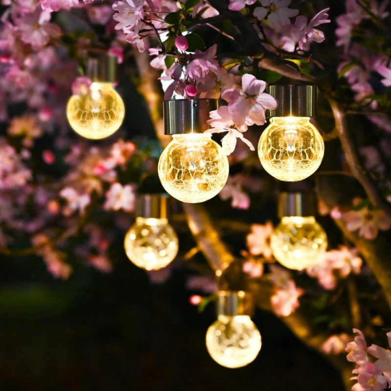 

1/3/5PCS Solar Powered Outdoor Hanging Lights Colorful LED Cracked Glass Ball Design Waterproof Pathway Lantern for Garden Decor