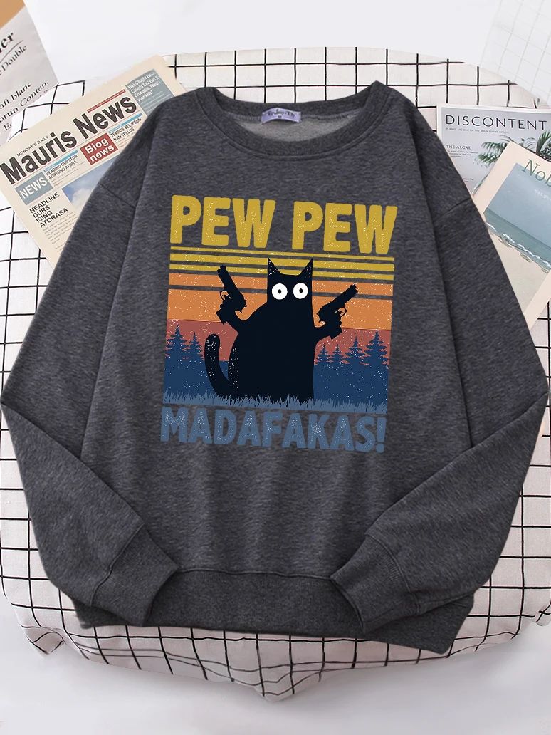 Cartoons Cat Pew Pew Madafakas Funny Women\'s Hoodies Fashion All-match Hoodie Warm Fleece S-XXL Hoody High Quality Clothes