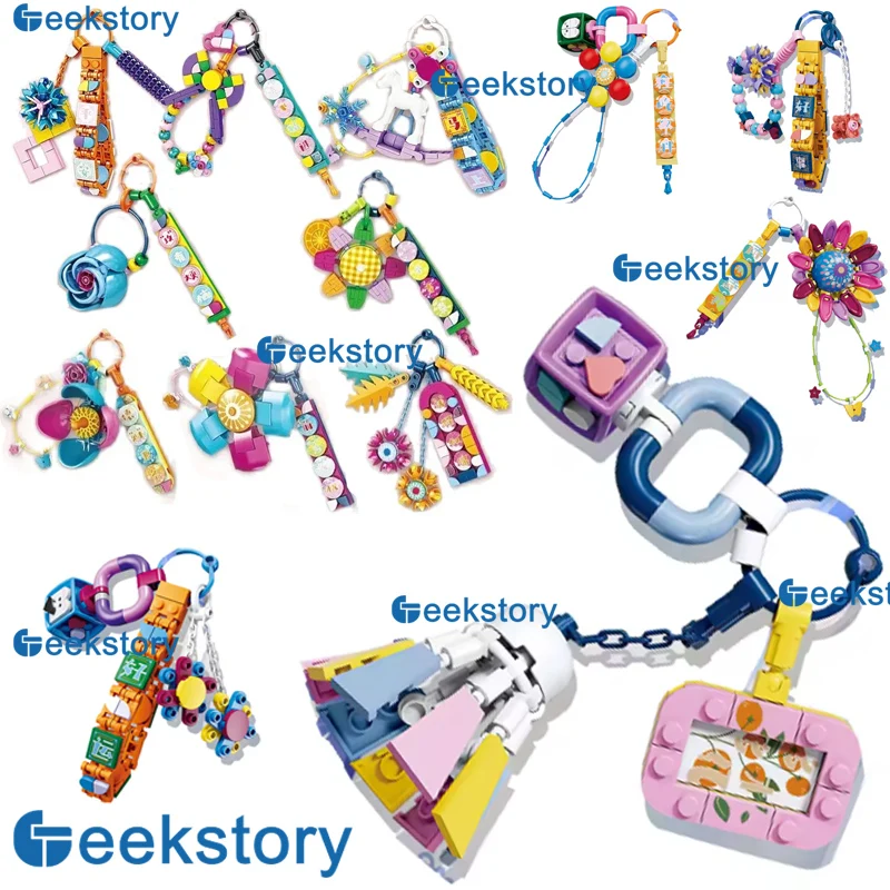 

8pcs/set Phone Chain DIY Hanging Pendants MOC Building Blocks Assembled Strap Keychain Girls Decoration Toys Bricks Friend Gifts