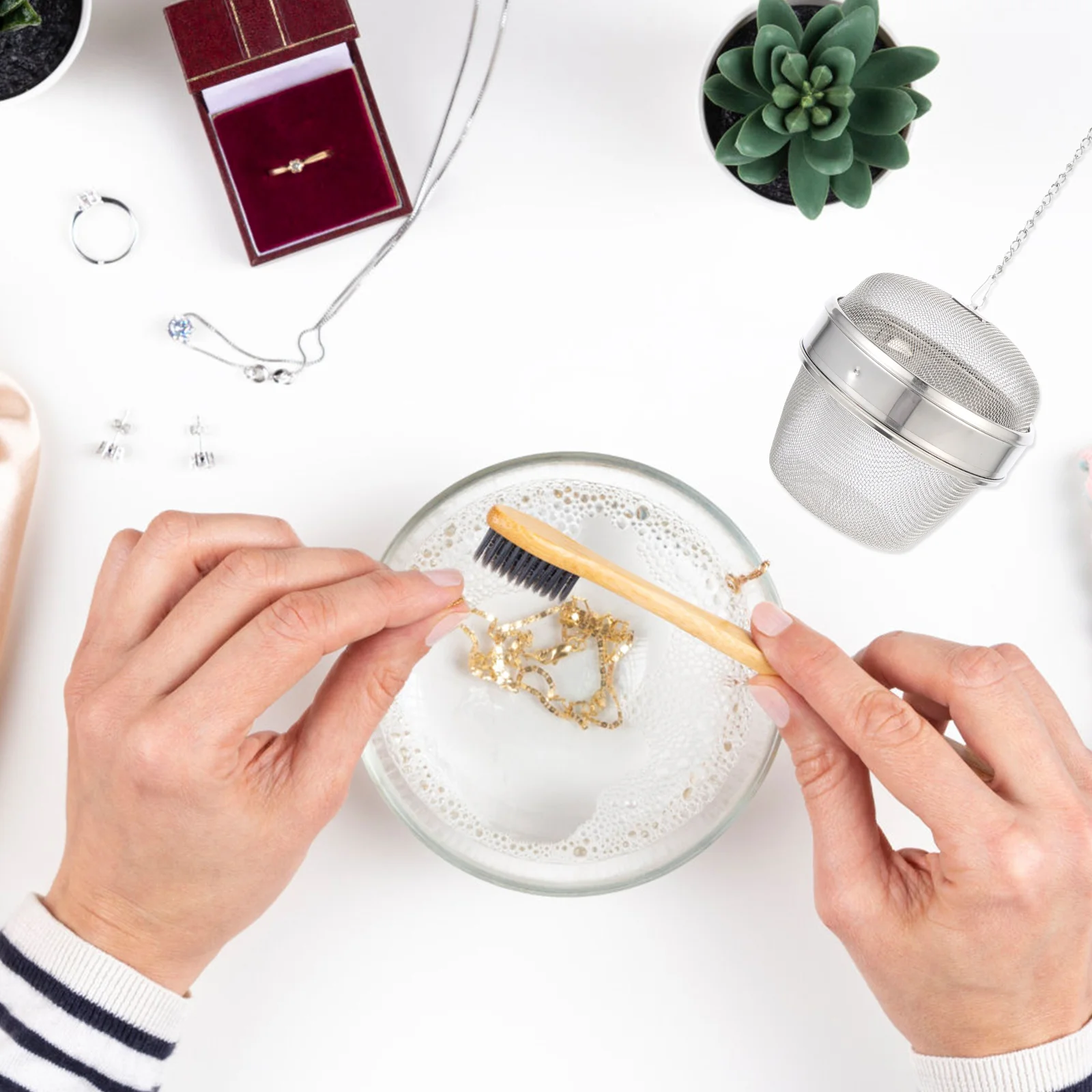 2 pezzi di palline da tè in acciaio inossidabile gioielli multifunzione pulitore a vapore accessorio filtro a maglia fine per il lavaggio dei gioielli con infusore da tè