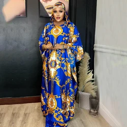 Eleganckie sukienki afrykańskie dla kobiet moda muzułmańska nadruk Boubou Dashiki Ankara strój wieczorowy Abayas Kaftan szlafrok z kapturem 2024