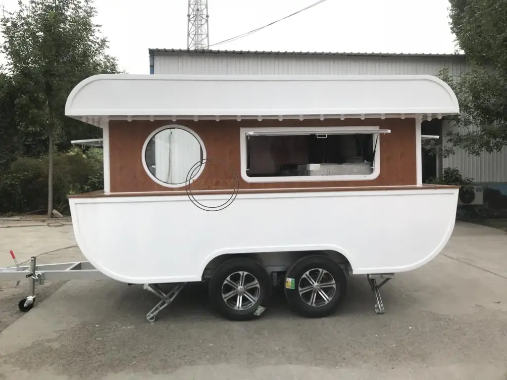 Outdoor Ship Trailer Food Van Trailer 4 Wheels Street Fast Food Vending Cart Ice Cream Coffee Kiosk Mobile Kitchen