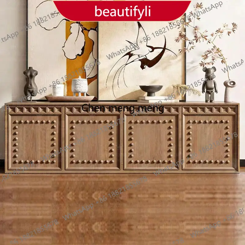 

MM02 French retro light luxury solid wood rivet decorative TV cabinet black four-door locker