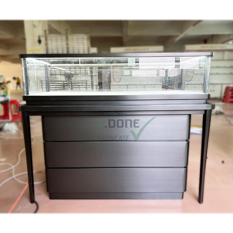 

Витрина Customized.Commercial из черного МДФ с подсветкой и плексигласом для розничных магазинов, для демонстрации ювелирных изделий и наручных часов