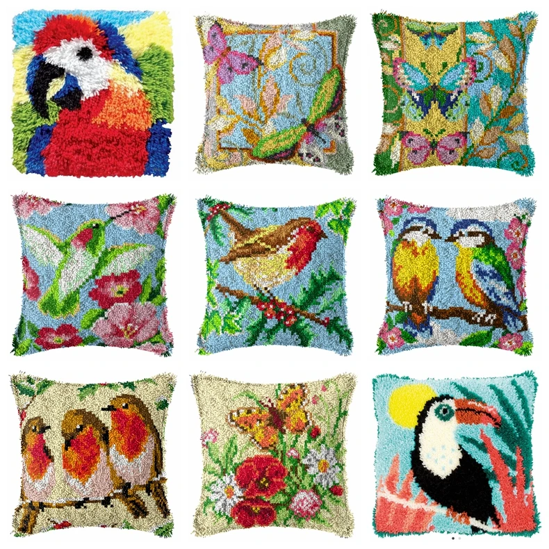 

Bird Latch Hook Animals Cushion Pillowcase 3D Segment Embroidery Pillow Set Cross Stitch Kit DIY For Needlework knoopkussen