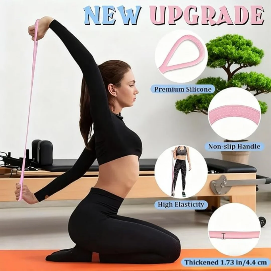 Figure 8 Fitness Resistance Band,Elastic Bands for Leg,Glute,Arm,Back Training Elastic Rope,Workout Chest/Shoulder Stretch Band,Home Gym Exercise Equipment for Yoga,Pilates,Stretching,Physical Therapy,Pink.