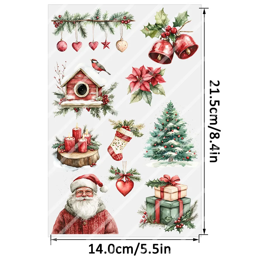 3 Stück rustikal rot grün Weihnachten UV DTF Glas Tasse Wrap Transfer Aufkleber Tassen Grußkarten Winter Weihnachtsbaum Ornament Home Decor – Detail 6