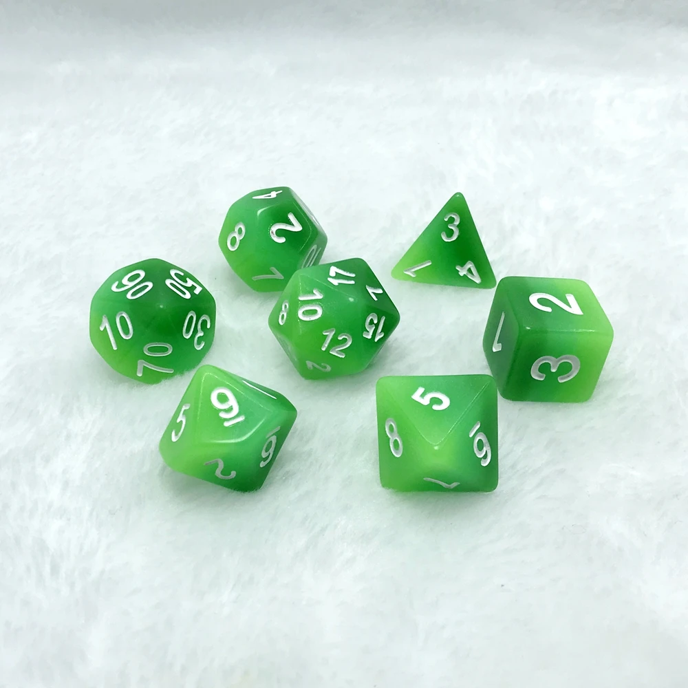 Resin dice Green for TRPG Polyhedral Dice Noctilucent Glow In The Dark 7 Pcs Per Set For DND for COC Board Game