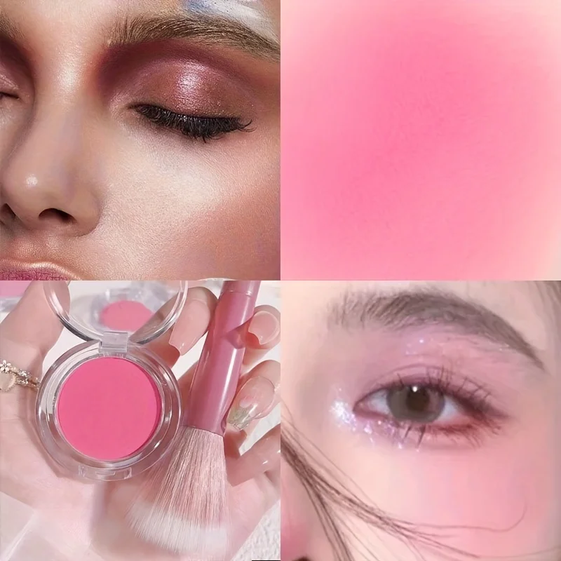 1 Stück, mattrosa Rouge-Palette, Rosen-Kirschtöne, langanhaltende Wangenfarbe, Konturierung,
