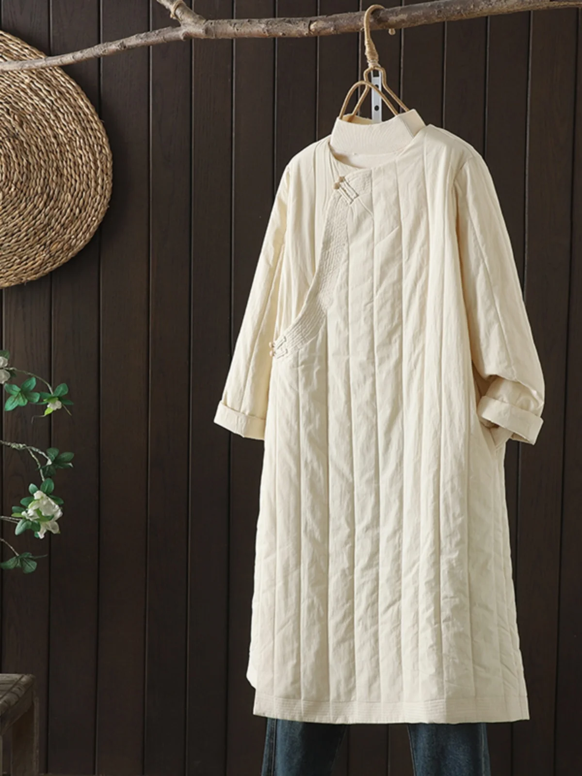 

Женский хлопковый чайный костюм Thiened с косым воротником, легкий китайский халат на пуговицах с вышивкой, свободное зимнее пальто