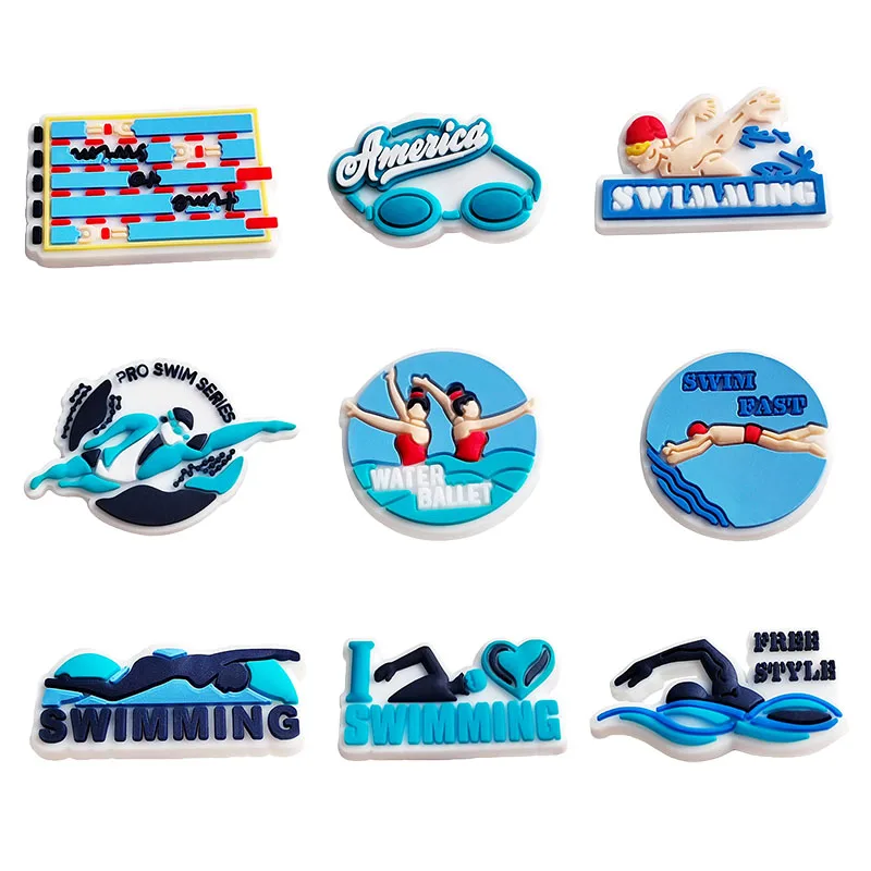 Single Sale 1pc Swimming Shoe Charms for Fashion  Shoe Buckles PVC for Croc Charms jibz Shoe Decoration Party gift