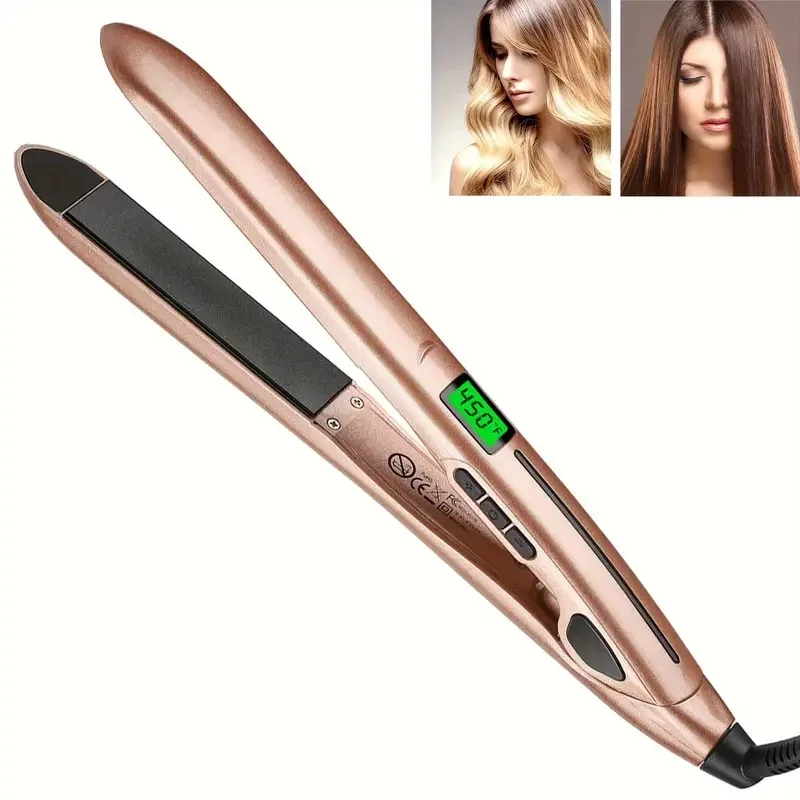 Professional Ceramic Flat Iron, 2-in-1 Straightener and Curler, Hair Styling Tool, Adjustable Temperature with Digital Display,