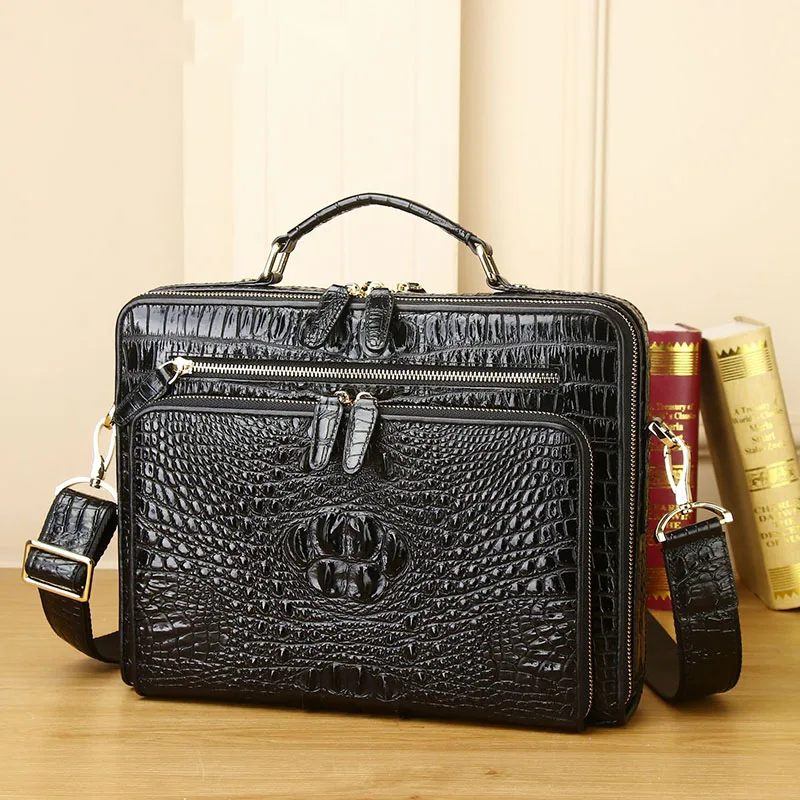 Genuine Leather alligator handbag large capacity men\'s briefcase business computer bag fashion men\'s bag real cowhide bag