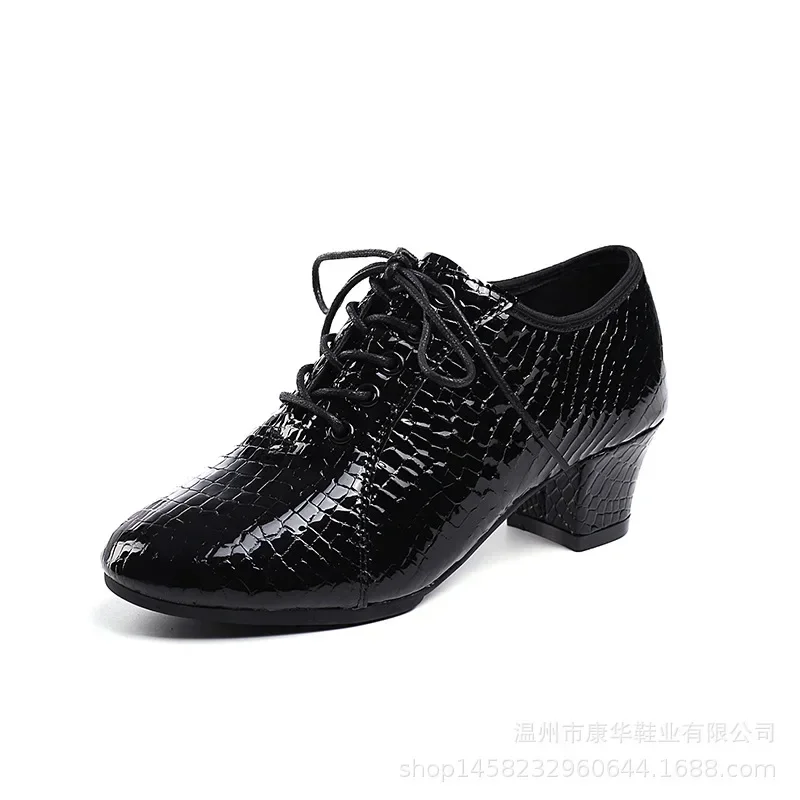

New Spring Women's Dance Shoes British Lace Up Soft Leather Chunky Heel Woman Single Shoe Girl Student Pumps Sneaker Shoes