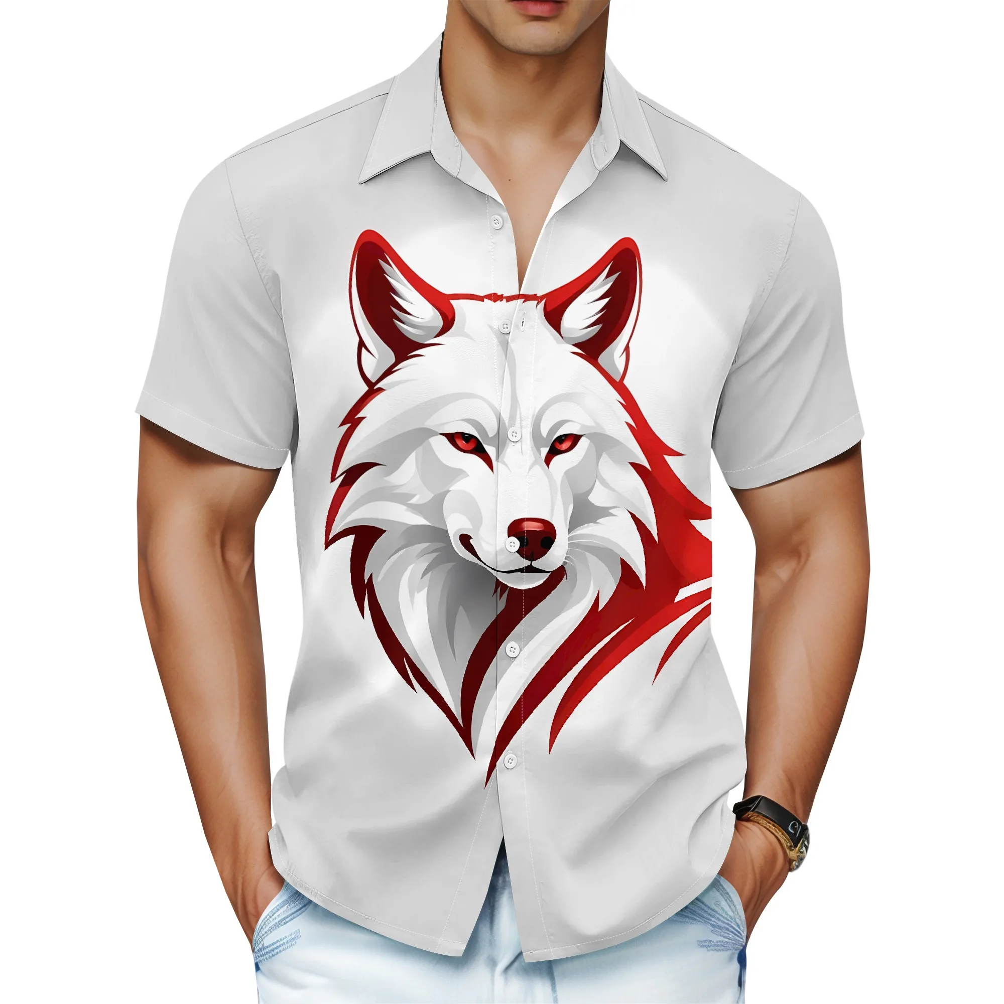 YEAE Roaring Tiger Print Shirt for Men Summer Casual Short Sleeve Top