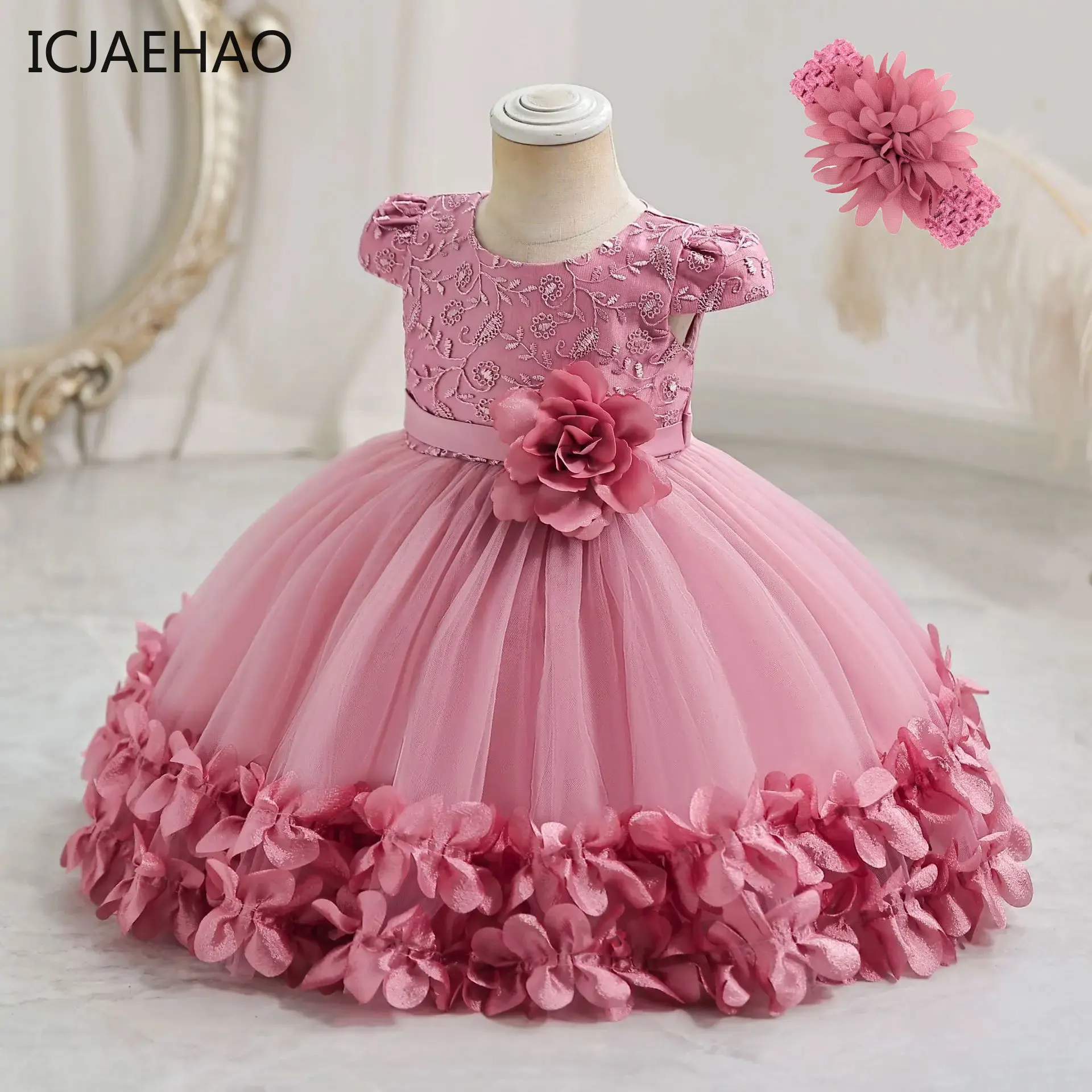 ICJAEHAO Flower Princess Dress For Girls 0 to 12 months Cute Bowknot Petal Clothes Baby Girl Gowns Prom Summer clothes for girls