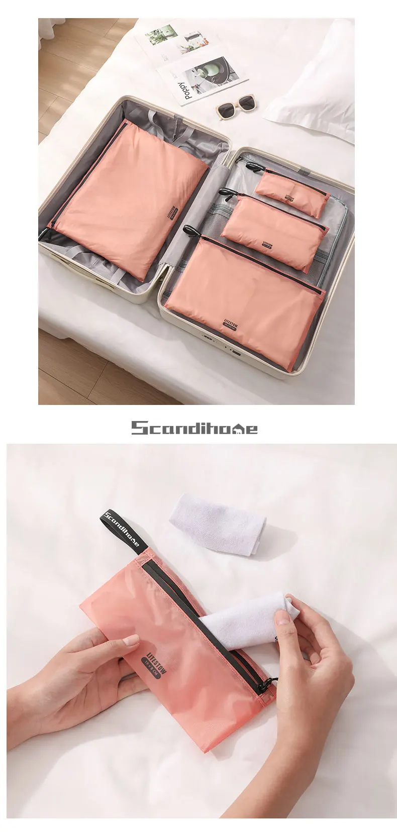 Wasserdichte Reise-Aufbewahrungsbeutel-Set, leichte Nylon-Verpackungswürfel, Beutel, Gepäck-Organizer, Kleidung, Kulturbeutel, Make-up-Tasche – Detail 12