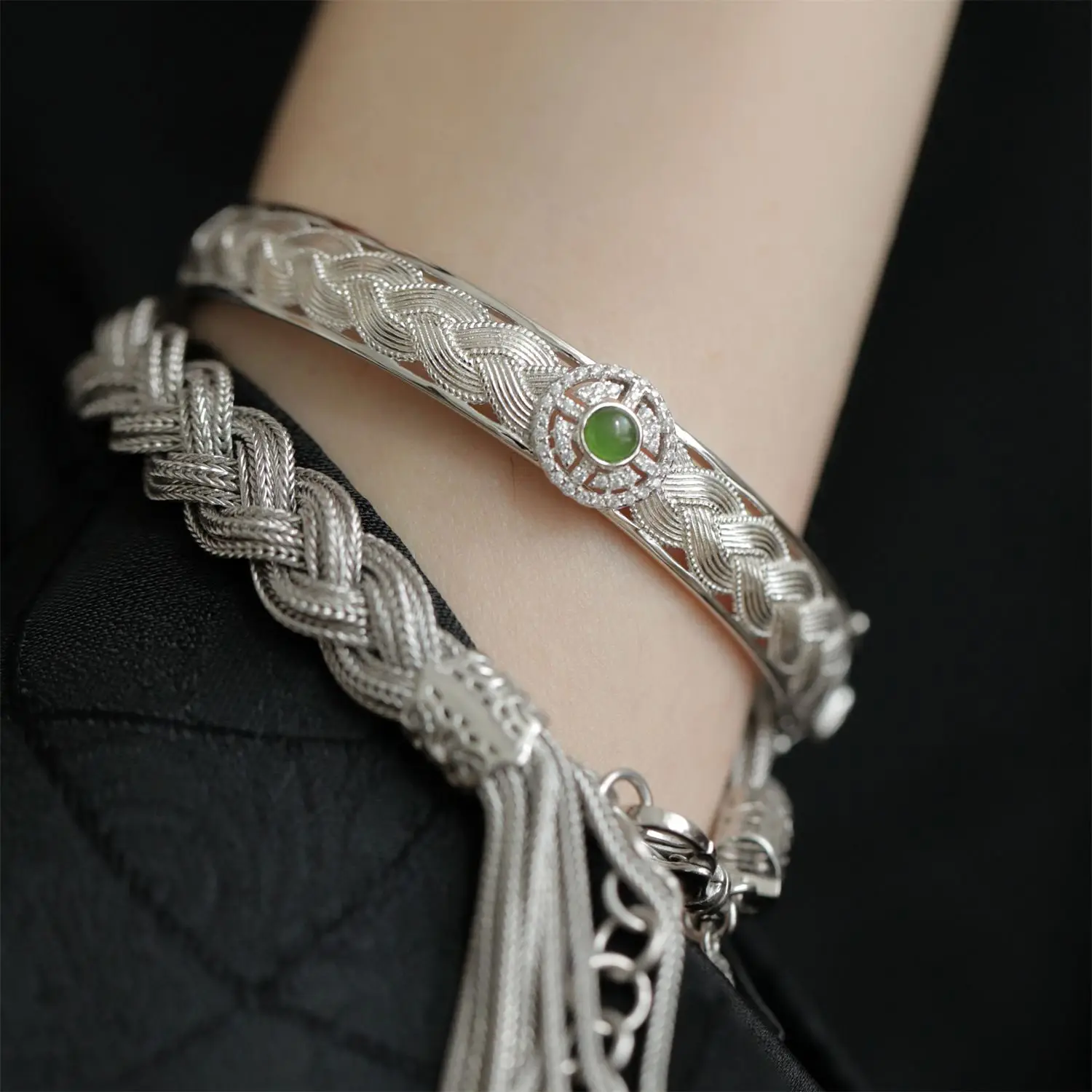 

925 sterling silver tassels bracelet woven lace bracelet women's fashion light luxury niche high-end touch bracelet jewelry