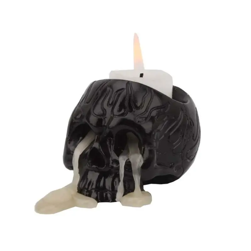 Creative Black Skull Resin Candlestick Skeleton Candle Holder Halloween Desktop Ornament Indoor Home Party Horror Decor Supplies