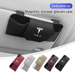 Magnetic Leather Car Sun Glasses Visor Case Storage Holder For Tesla Model 3 Y S X 2021 Roadster Cybertruck Juguete