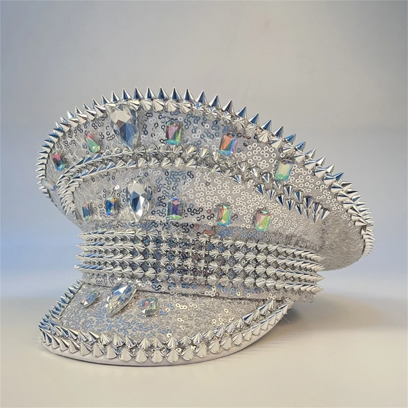 Women Wedding Bride Hat Queen Luxury Rhinestone Hat Punk Rivet Acrylic Gemstone Hat Hen Festival Birthday party Hat