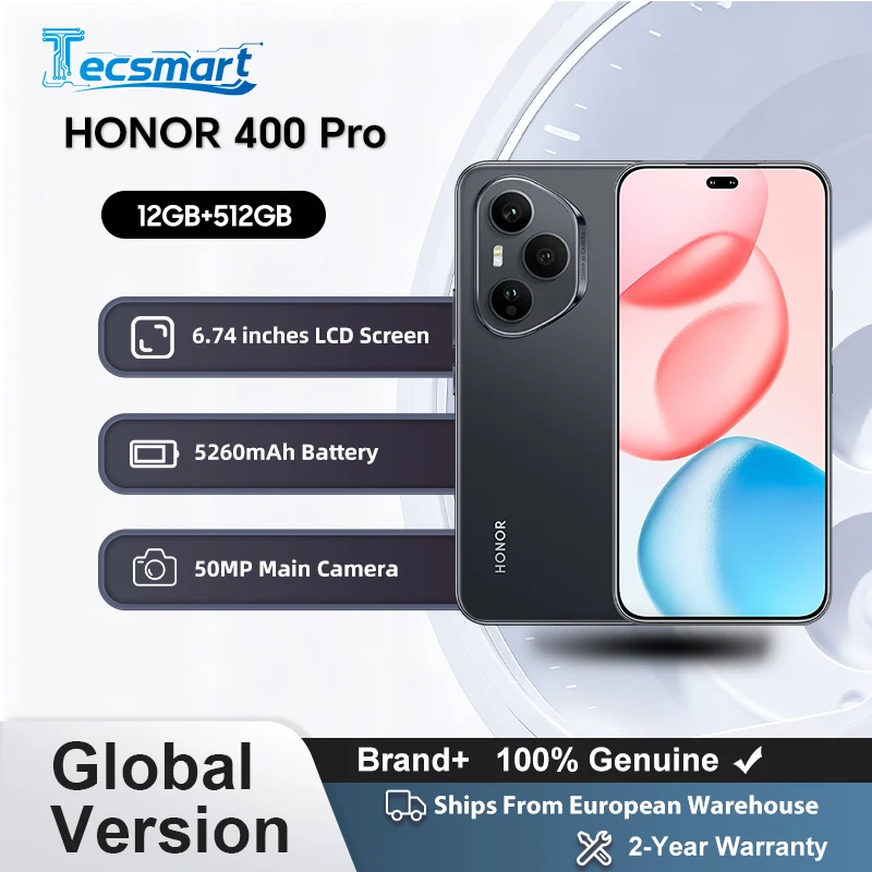 HONOR 400 Pro 5G, Versión EU, Teléfono Inteligente 5G, Pantalla AMOLED de 6.7 Pulgadas, Snapdragon 8 Gen 3, MagicOS 9.0, Cámara Principal con IA Ultraclara de 200MP, 5300mAh, Supercarga de 100W, 12GB/512GB