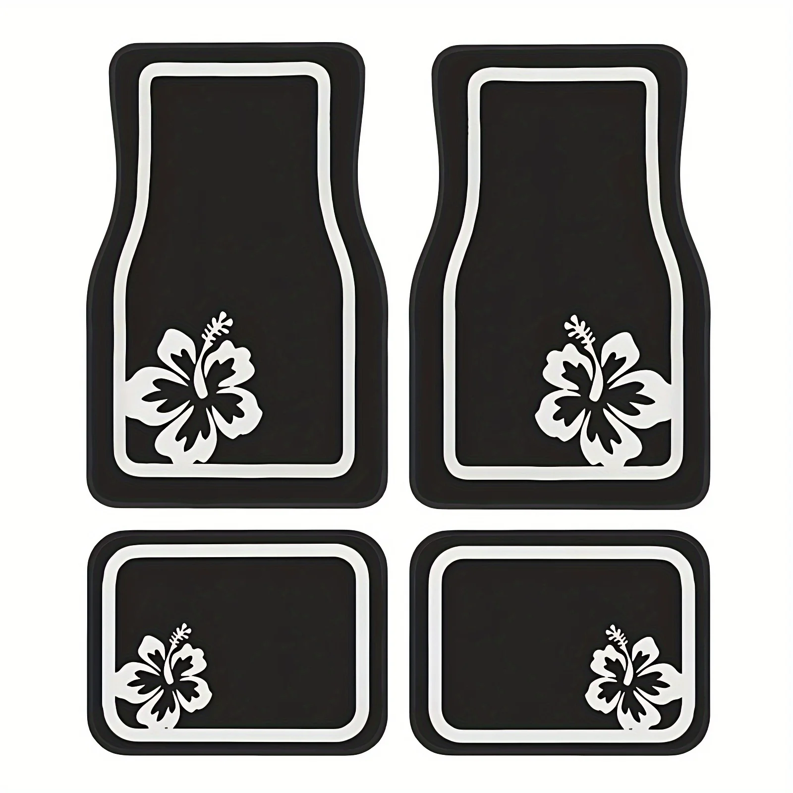 

4pcs Hibiscus Flower Design Printed Car Floor Mats- Comfortable Crystal Velvet Vehicles Floor Mats, Front & Rear Full Coverage A