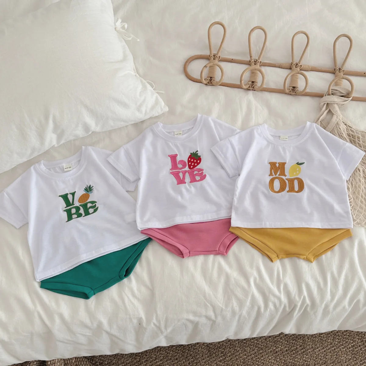 

Summer Baby Clothing Set 0-3Y Infant Short Sleeve T-Shirt + Bloomers Shorts Fruit Letter Embroidery Toddler Casual Outfits