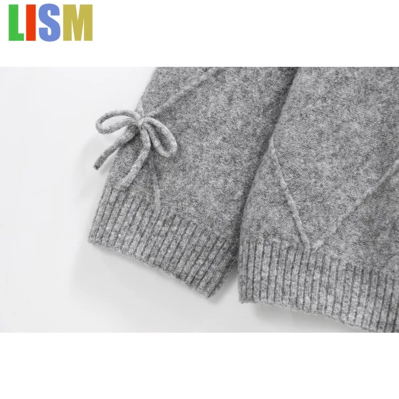 LISM bow Cozy Sweaters Prairie Chic Solid Bow Pullovers Knit Long Sleeve Pullovers Y2k Vintage Top Women's Autumn Sweater