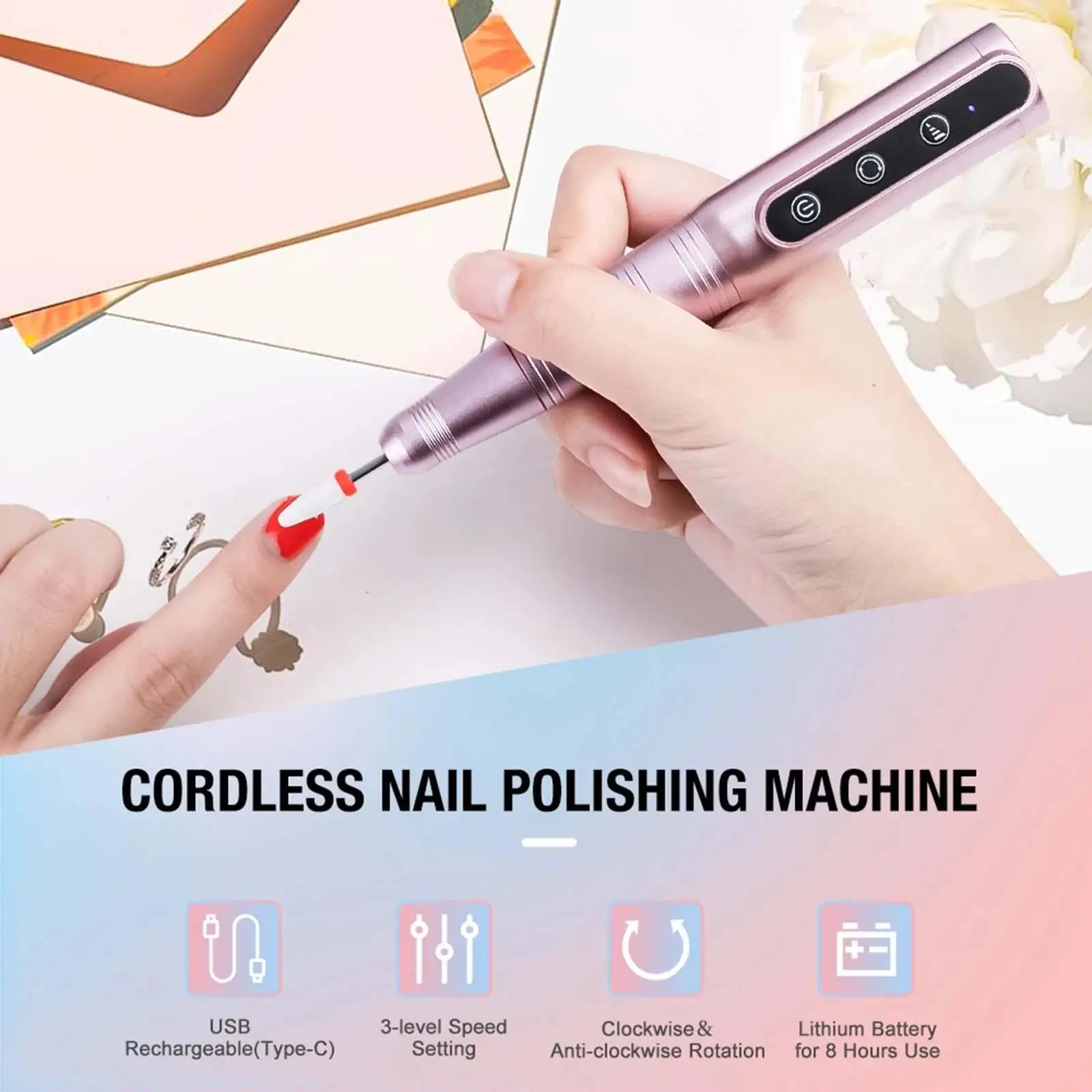 Machine de manucure aste portable, lime à ongles professionnelle, 26000 tr/min